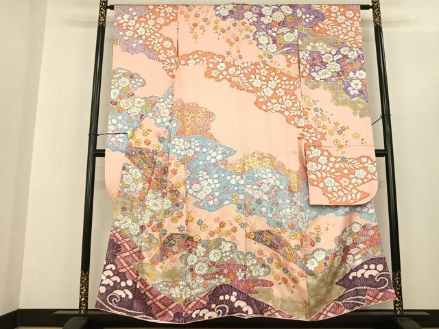 平和屋着物●紫綬褒章 巨匠『岩田専太郎』 振袖 駒刺繍 辻が花 金彩 正絹 逸品 AABF0538fy