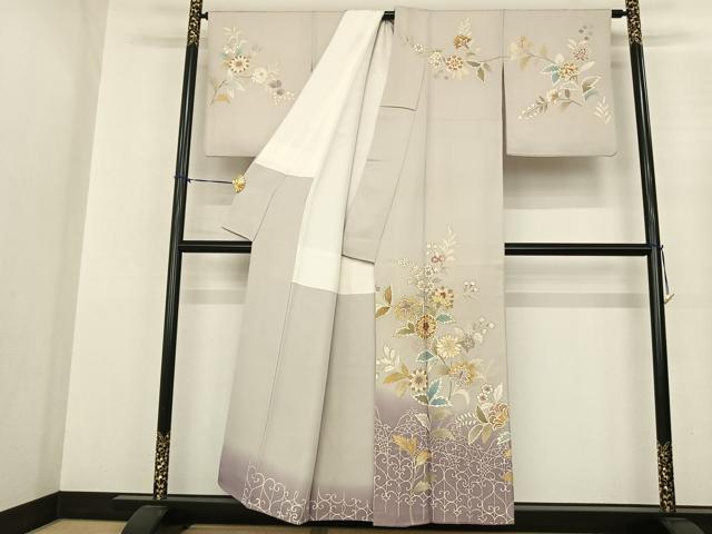 平和屋着物●訪問着 駒刺繍 草花文 暈し染め 金糸 金彩 正絹 逸品 AABF0541fy