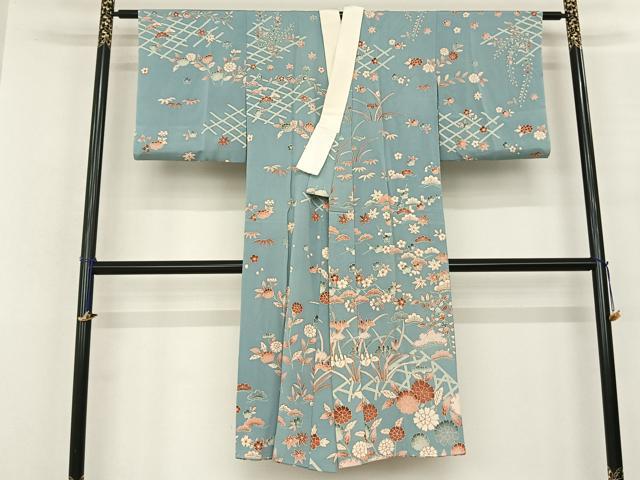 平和屋着物●長襦袢 単衣 草花文 鬼しぼ縮緬 正絹 逸品 AABF0549fy