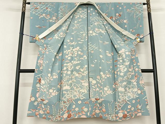 平和屋着物●長襦袢 単衣 草花文 鬼しぼ縮緬 正絹 逸品 AABF0549fy