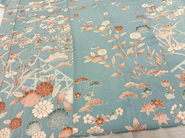 平和屋着物●長襦袢 単衣 草花文 鬼しぼ縮緬 正絹 逸品 AABF0549fy