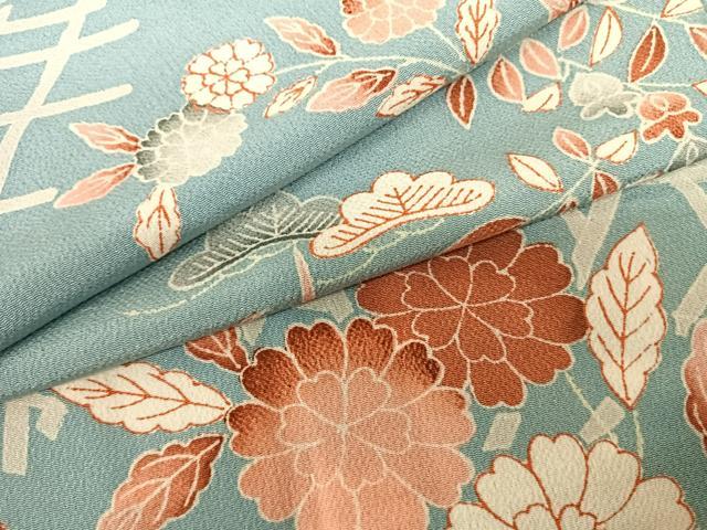 平和屋着物●長襦袢 単衣 草花文 鬼しぼ縮緬 正絹 逸品 AABF0549fy