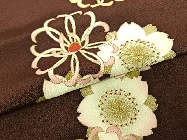 平和屋着物●訪問着 舞花文 金彩 鬼しぼ縮緬 正絹 逸品 AABF0555fy