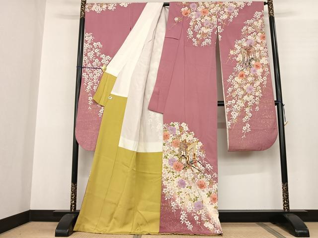 平和屋着物●豪華振袖 駒刺繍 御所車花文 暈し染め 金彩 正絹 逸品 AABF0556fy