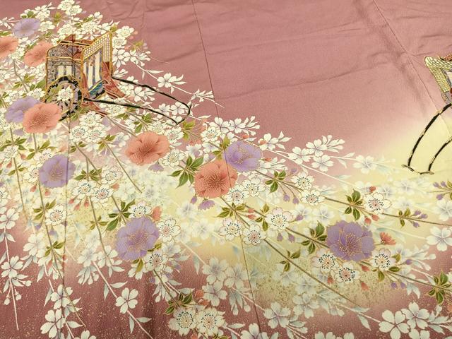 平和屋着物●豪華振袖 駒刺繍 御所車花文 暈し染め 金彩 正絹 逸品 AABF0556fy
