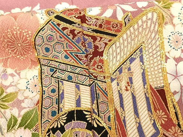 平和屋着物●豪華振袖 駒刺繍 御所車花文 暈し染め 金彩 正絹 逸品 AABF0556fy