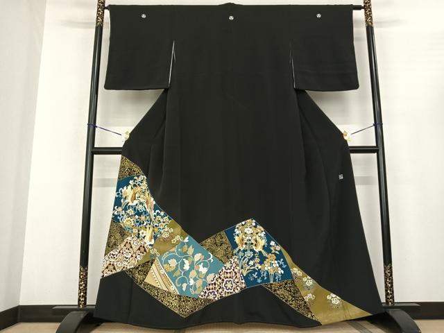 平和屋着物●創業460年・千總 黒留袖 駒刺繍 切嵌花鳥文 金彩 高島屋扱い 正絹 逸品 AABF0560fy