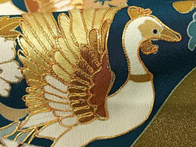 平和屋着物●創業460年・千總 黒留袖 駒刺繍 切嵌花鳥文 金彩 高島屋扱い 正絹 逸品 AABF0560fy