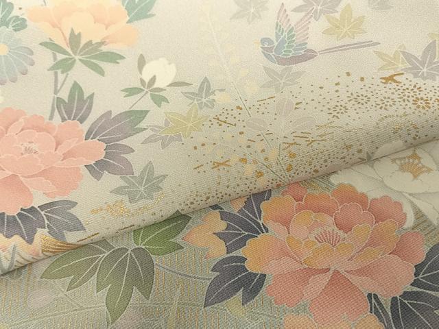 平和屋着物●十日町友禅作家 松雨 訪問着 花鳥文 金彩 正絹 逸品 AABF0561fy