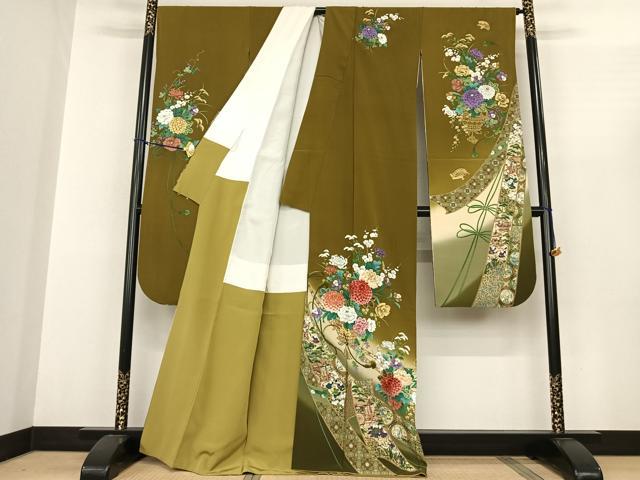 平和屋着物●豪華振袖 刺繍 手描き 熨斗花文 暈し染め 金糸 金彩 正絹 逸品 AABF0562fy