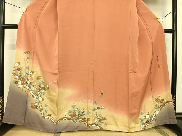 平和屋着物●世界的友禅作家 千地泰弘 訪問着 草花文 暈し染め 金彩 正絹 逸品 AABF0563fy