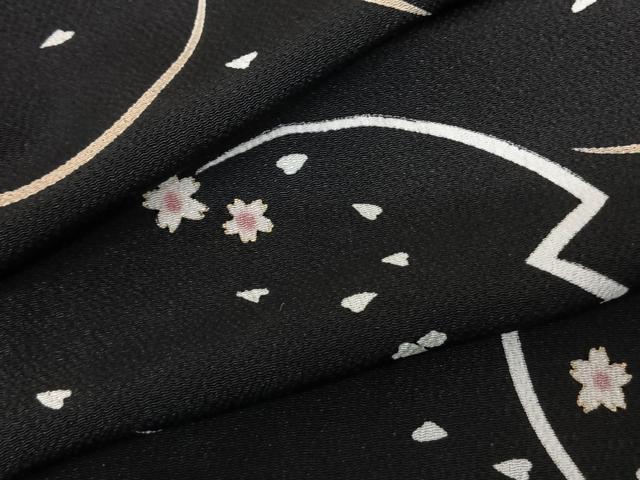 平和屋着物●上質な小紋 舞桜文 黒地 金彩 鬼しぼ縮緬 正絹 逸品 AABF0571fy