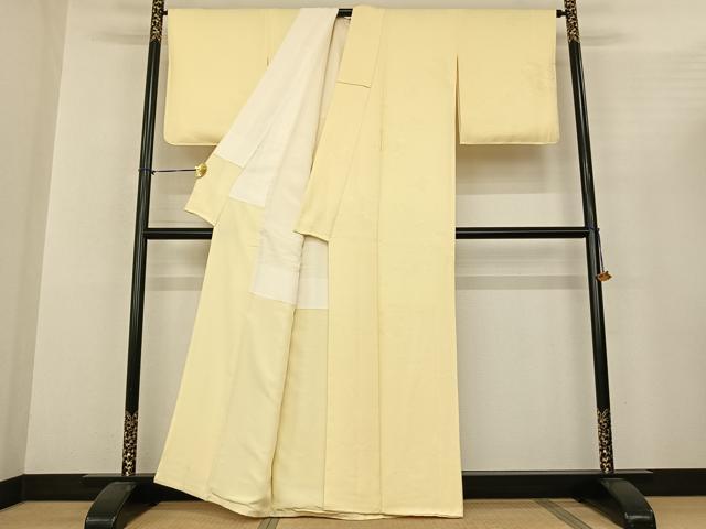 平和屋着物●上質な色無地 雪輪地紋 淡黄色 正絹 逸品 AABF0572fy