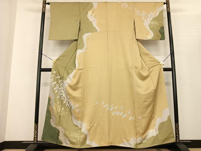 平和屋着物●訪問着 駒刺繍 花鳥文 金彩 正絹 逸品 AABF0583fy