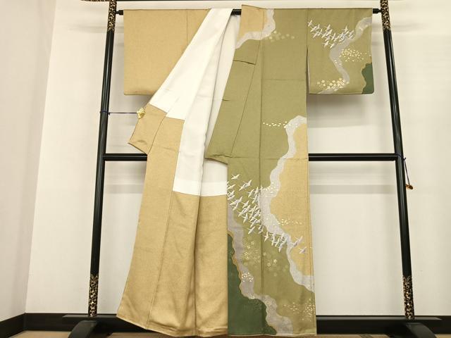 平和屋着物●訪問着 駒刺繍 花鳥文 金彩 正絹 逸品 AABF0583fy