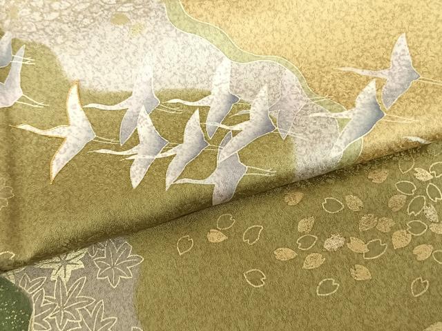 平和屋着物●訪問着 駒刺繍 花鳥文 金彩 正絹 逸品 AABF0583fy