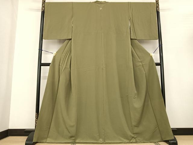 平和屋着物●上質な色無地 青朽葉色 ロング丈 正絹 逸品 AABF0588fy