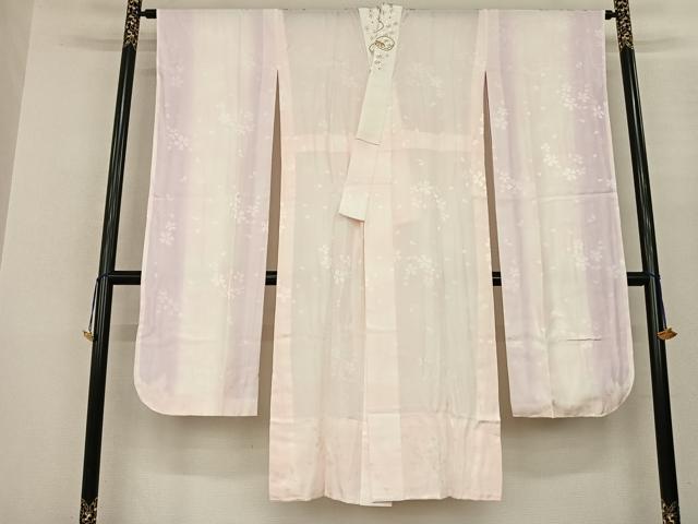 平和屋着物●振袖用長襦袢 無双仕立て 舞桜地紋 暈し染め 鈴乃屋扱い 半衿刺繍 正絹 逸品 未使用 AABF0589fy