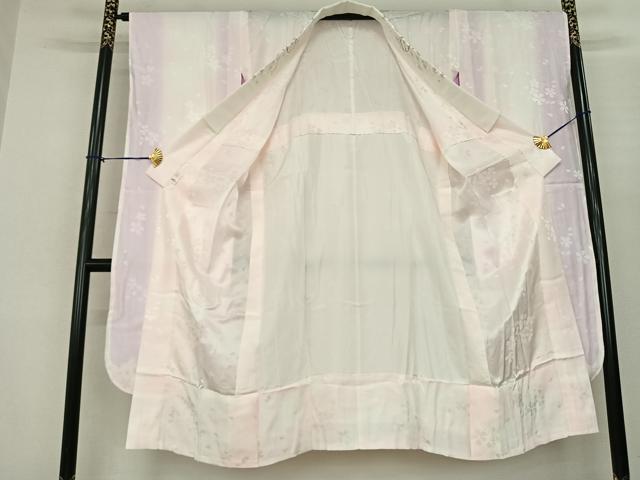 平和屋着物●振袖用長襦袢 無双仕立て 舞桜地紋 暈し染め 鈴乃屋扱い 半衿刺繍 正絹 逸品 未使用 AABF0589fy