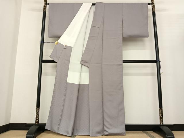 平和屋着物●お召 色無地 市松萩地紋 灰青色 ますいわ屋扱い 正絹 逸品 AABF0590fy