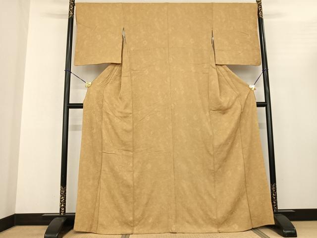 平和屋着物●上質な色無地 ふくれ織 辻が花地紋 飴色 正絹 逸品 AABF0592fy
