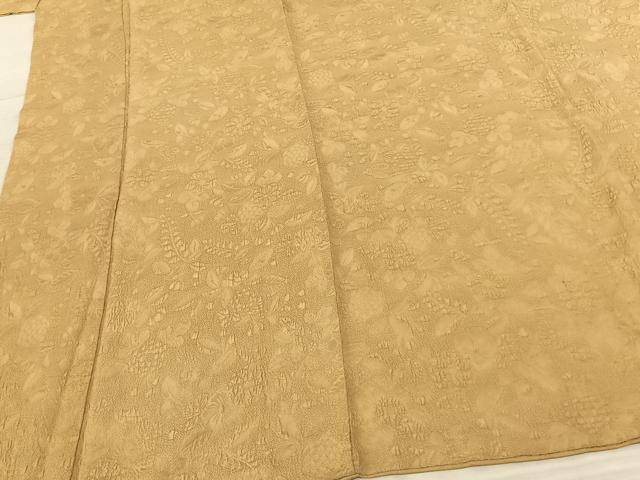平和屋着物●上質な色無地 ふくれ織 辻が花地紋 飴色 正絹 逸品 AABF0592fy