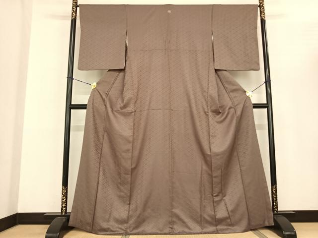 平和屋着物●お召 色無地 小葵 鶸茶色 正絹 逸品 AABF0593fy