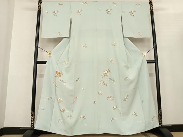平和屋着物●訪問着 友禅 駒刺繍 草花文 金彩 正絹 逸品 AABF0598fy