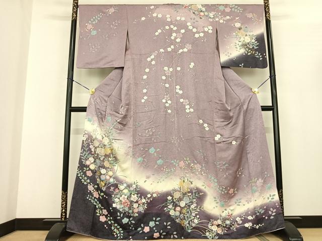 平和屋着物●訪問着 草花文 暈し染め 金彩 正絹 逸品 AABF0602fy