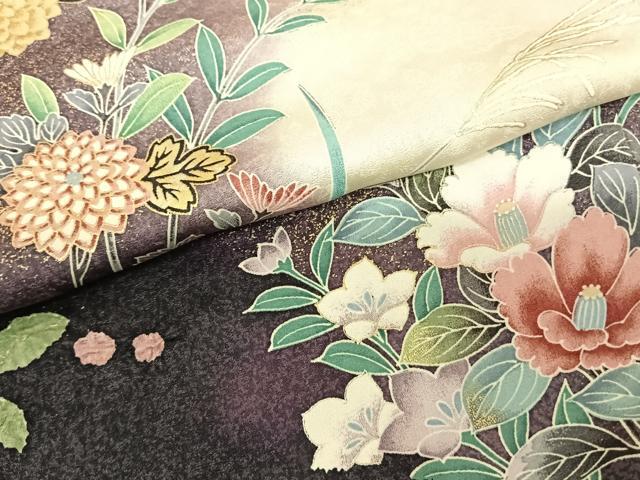 平和屋着物●訪問着 草花文 暈し染め 金彩 正絹 逸品 AABF0602fy