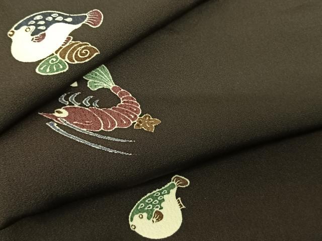 平和屋着物●上質な小紋 河豚 海老 正絹 逸品 AABF0607fy