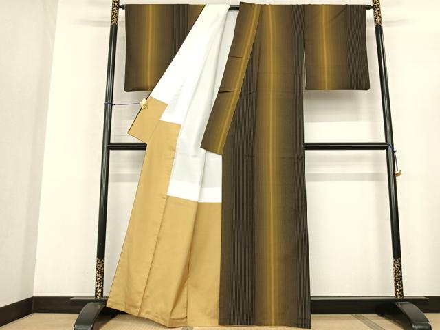 平和屋着物●本場縞大島紬 植物染 堀之内織物謹製 証紙付き 正絹 逸品 AABF0610fy