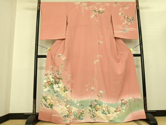 平和屋着物●訪問着 友禅 枝花文 暈し染め 金彩 正絹 逸品 AABF0611fy