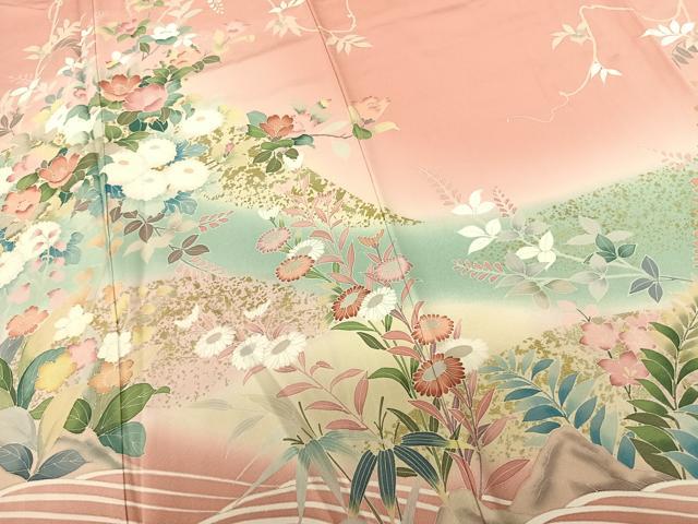 平和屋着物●訪問着 友禅 枝花文 暈し染め 金彩 正絹 逸品 AABF0611fy