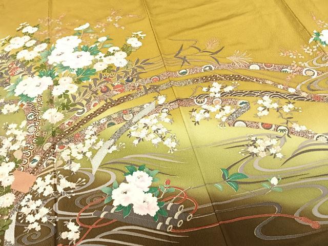 平和屋着物●訪問着 駒刺繍 束ね熨斗花文 暈し染め 金彩 ロング丈 正絹 逸品 AABF0614fy