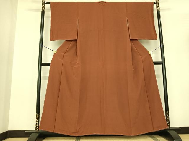 平和屋着物●上質な色無地 赤茶色 正絹 逸品 未使用 AABF0615fy