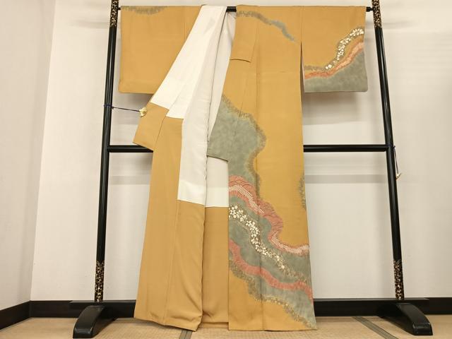 平和屋着物●十日町 名門 滝泰謹製 訪問着 絞り 刺繍 道長芝文 金銀彩 正絹 逸品 AABF0618fy