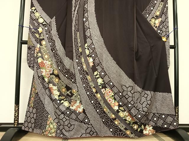 平和屋着物●豪華振袖 駒刺繍 絞り 熨斗花文 金彩 正絹 逸品 AABF0630fy