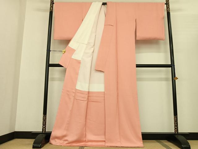 平和屋着物●上質な色無地 草花地紋 宍色 ロング丈 正絹 逸品 AABF0644fy