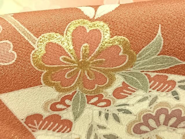 平和屋着物●訪問着 扇面花文 鶴 暈し染め 金銀彩 正絹 逸品 AABF0655fy