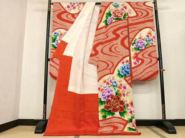 平和屋着物●豪華振袖 駒刺繍 絞り 流水花文 金彩 ロング丈 正絹 逸品 AABF0660fy