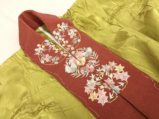 平和屋着物●振袖用長襦袢 無双仕立て 舞桜地紋 青丹色 やまと誂製 半衿刺繍 正絹 逸品 未使用 AABF0666fy
