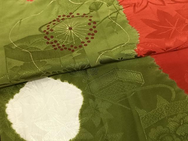 平和屋着物●振袖用長襦袢 無双仕立て 絞り 貝桶花文 金彩 正絹 逸品 AABF0667fy
