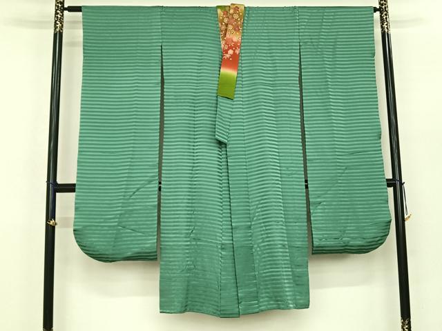 平和屋着物●振袖用長襦袢 無双仕立て 縞 若竹色 半衿刺繍 正絹 逸品 AABF0668fy