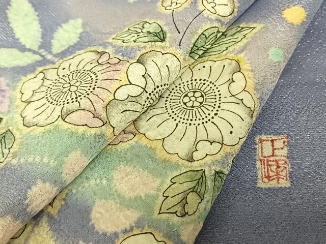 平和屋着物●訪問着 作家物 辻が花 暈し染め 銀通し地 ロング丈 正絹 逸品 AABF0683fy