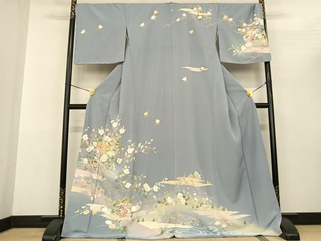 平和屋着物●訪問着 友禅 雪輪枝花文 丹後縮緬 金彩 反端付き ロング丈 正絹 逸品 AABL5484ck