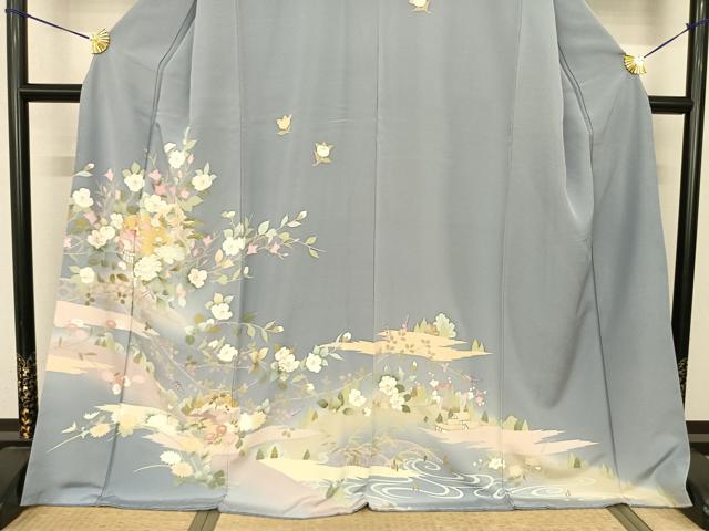 平和屋着物●訪問着 友禅 雪輪枝花文 丹後縮緬 金彩 反端付き ロング丈 正絹 逸品 AABL5484ck