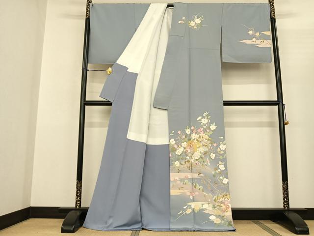 平和屋着物●訪問着 友禅 雪輪枝花文 丹後縮緬 金彩 反端付き ロング丈 正絹 逸品 AABL5484ck