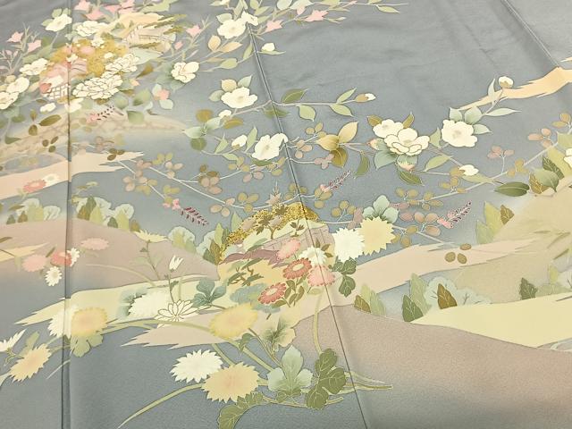 平和屋着物●訪問着 友禅 雪輪枝花文 丹後縮緬 金彩 反端付き ロング丈 正絹 逸品 AABL5484ck