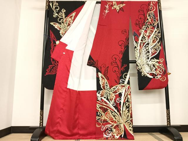 平和屋着物●豪華振袖 駒刺繍 舞蝶文 金銀彩 銀通し地 正絹 逸品 AABF0698fy